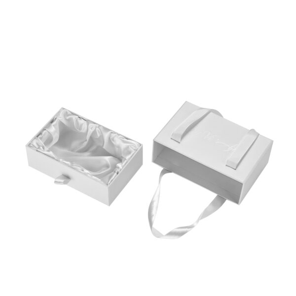 Custom White Rigid Drawer Gift Boxes with Satin Lining